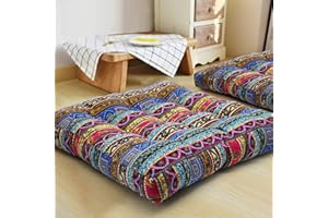 HIGOGOGO Boho Cushion, Large Pouf Cushion Mandala Floor Pillow Square Meditation Yoga Seating Cushion Cotton Linen Indian Pillow for Home Decor Garden Party, 22x22 Inch, Stripe Blue