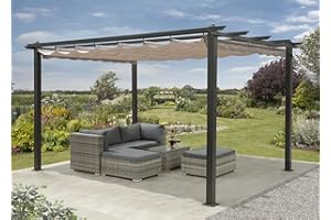 GSD CHEM, INC. GDS Pergola 4m x 3m or 3m x 3m Garden Shade Gazebo Weather Proof, Aluminium, Garden Patio Structure With Winter Protective Cover Included (4m x 3m),Grey