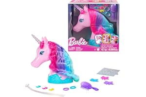 Barbie Tête À Coiffer Licorne Contes De Fées avec Crinière Aux Couleurs Féeriques, Accessoires Et Autocollants Scintillants, Jouet Enfant, Dès 3 Ans, HMD83