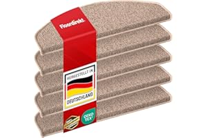 FLOORDIREKT PRO Floordirekt Treppenstufen Matten - London Pro Beige - 1 Stück Stufenmatten Treppenteppich halbrund 25x65 cm