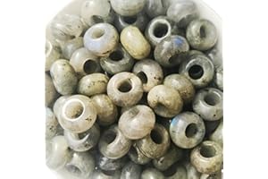 Manekieko Pack of 15 Natural Large Hole Loose Stone Rondelle Beads Crystals and Healing Stones, 6 mm DIY Jewellery Makings