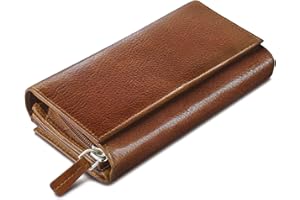 ROYALZ skórzany portfel damski w stylu vintage, duży, z wieloma przegródkami, blokada RFID, format poziomy, Texas Braun, M