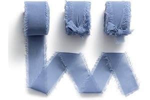 MORSUNBELA Cinta de Regalo de Gasa Azul 25 mm - Decorativa, de Tela, Lazo, Seda para Bautizo y Festival