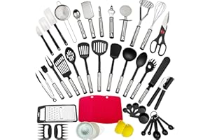 AYAOQIANG Ustensiles de Cuisine en Acier Inoxydable et nylon, Set d'accessoires de Cuisine de 43 pièces, Set d'Ustensiles de Cusine Ensemble Comprend Spatule, Cuillère, Fouet, Cuillère à pâtes.