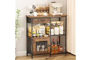 SWTYMIKI Coffee Bar Cabinet for Home - Kitchen Island Farmhouse Coffee Stand Station Multi-Purpose Buffet Sideboard Cabinet with Drawers, Kitchen Bar Table for Living Room, Corner, Home Pub, Espresso