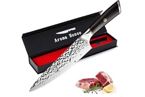 Aroma House Couteau de Chef 8 Pouces, Couteau de Cuisine,Couteau de Chef en Acier Inoxydable, Lame de Couteau Extra Tranchante avec Manche Ergonomique pour Le Ménage et Le Restaurant