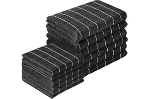 Puomue Microfiber Kitchen Towels and Dishcloths Set, 26 X 18 Inch and 12 X 12 Inch, Set of 12 Bulk Lint Free Dish Towels for Drying Dishes, Black
