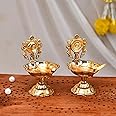 Craftvatika Pure Brass Shanku Chakra kuber Diya Diwali Decoration Item for Home Decor - Brass shanku chakra diya vilakku for puja Room & Office Decor, Living Room, Diwali Festival Gift Item (Set of 2)
