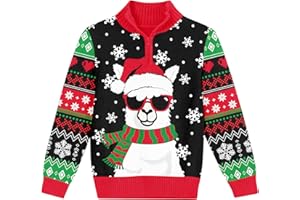 ALISISTER Suéter navideño Feo para niños, Jersey de Punto con Cuello Alto y Cremallera de 1/4 para niños de 3 a 10 años