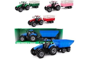 Toyland® - Tracteur de Ferme à Friction avec remorque - Jouets de Ferme pour garçons (Bleu)