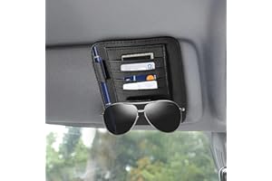 KATLKIU Organiseur Pare-Soleil Voiture en Cuir PU – Porte Cartes, Clip Lunettes, Poche Documents et Support Stylo – Rangement Voiture Universel, Fixation Stable, Design Élégant et Fonctionnel (Noir)