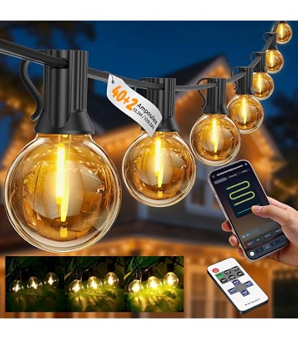 FIFlying Guirlande Lumineuse Extérieure 20.7m G40 – 30+1 Ampoules LED Connectables, 3 Modes, Télécommande, IP44, Blanc Chaud