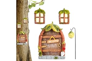 ‎MPLEHDA MplehDa Miniatur Fee Garten Tür, Feentür und Fenster für Bäume, Vintage Märchengeheimnis Pflanzenhaus, Glow in the Dark Feentür für Baumstamm