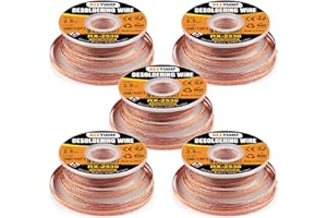 BEEYUIHF Entlötlitze, 3M/10ft Entlötdraht, 2.5mm No-Clean Löt Entlötlitze, Dochte Litzen zum Entlöten, Entlötdocht zum Entfernen des Lötzinns zum Zerlegen elektrischer Komponenten (5 Stück)