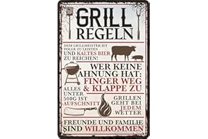 LuckyLinde 30 x 20 cm Blechschild – lustiger Spruch – Grillregeln, Lebensweisheit für Grill Fans