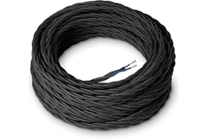 Amarcords - Cavo elettrico tessile colore NERO trecciato seta 1 metro a 2 conduttori 2x075 - Filo rivestito in tessuto colorato vintage per lampade lampadari applique e abat jour.