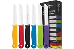Schwertkrone Juego de 6 cuchillos para tomate para frutas y verduras, fabricado en Solingen, Alemania, cuchillos de cocina pequeños y afilados, cuchillo de pelar, cuchillo de sierra, cuchillo