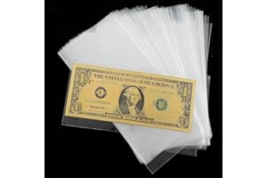 DSLSQD 100 Pieces Dollar Bill Sleeves, Money Sleeves for Cash Clear Paper Money Holder Currency Sleeves Protector Bag Money Saving Envelopes Coin Holders for Collectors (17.2x8.3cm)