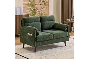 Bonnlo Sofa 2 Sitzer klein, 125cm Couch mini, Kleine Stoffcouch mit weichen Armlehnen, Kleines Sofa für Büro, Wohnzimmer, Schlafzimmer und Arbeitszimmer,Einfache Montage, Leinen (Grün)