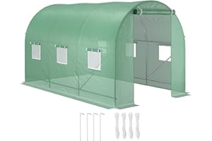 Outsunny Serra per Orto con 6 Finestre e Porta Avvolgibile, Serra a Tunnel con Tetto Arrotondato per Piante, 3.5x2x2m, Verde