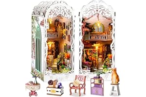 PeaZeLee Buch Nook Kit, DIY Buch Nook Kits für Erwachsene, 3D hölzerne Puzzle Bücherregal Dekor mit LED-Licht, hölzerne Buchstütze Handwerk Geschenke-Garten Haus