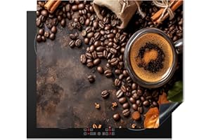 KitchenYeah© Protezione Piano Induzione 59x52 cm Cucina Copri Fornelli Proteggi di Cottura Antiscivolo Tappetino Caffè - Chicchi - Calcestruzzo