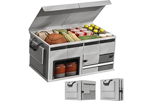 GwaOery Boot Organiser 60L Large Capacity Foldable Multifunctional Storage Box Partitioned Multi Compartment Car Trunk Organizer, Partitioned Thick Waterproof and Wear Resistant Strap Handle