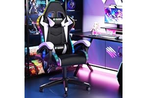 bigzzia RGB Gaming Chair with LED Lights and Ergonomic Computer Chair Reclining PU Leather High Back Video Game Chair (With RGB, Black/White)