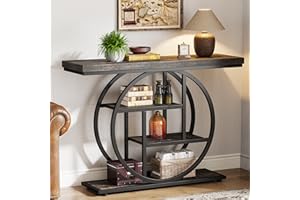 Tribesigns Tavolo consolle da 104,1 cm, tavolo da ingresso industriale a 4 livelli con base circolare, tavolini in legno stretti con ripiani portaoggetti per soggiorno e corridoio