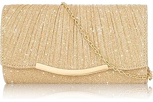 Apricitie Abendtasche Damen Clutch, Elegant Damen Satin Clutch mit Abnehmbarer Kette, Glitzer Abendtasche Kettentasche Handtasche für Abschlussball, Hochzeit, Party
