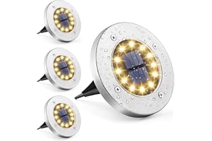 GIGALUMI Lámpara Solar Para el suelo 12 LED 4-Paquete Luces Solares Exterior Jardin Impermeable Iluminacion Exterior Solar Lámpara Patio, Entrada de Garaje, Césped - Blanco Cálido