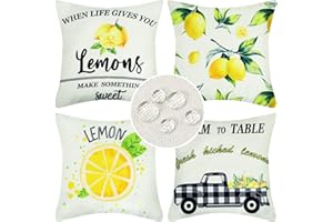 Velvhom Kissenbezüge Sommer Außen wasserdichte Leinen Zierkissenbezüge 4er Set Tropische Pflanzen Frucht Gelbe Zitrone Dekorative Kissenbezüge für Sofa Garten Balkon Terrasse Patio Outdoor 50x50cm