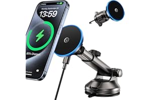 GuMosh Mag-Safe Autohalterung mit LED Licht für Nachtausrichtung Mag-Safe Ladegerät Auto HandyhalTerung Auto mit Ladefunktion Armaturenbrett Vent Windschutzscheibe für i-Phone 17 16 15 14 13 12 Serien