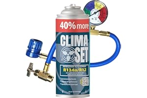 Clima Set Sostituzione gas R134a 1 x 235 g + tubo per aria condizionata auto - per auto 1995-2016 - Refrigerante per aria condizionata automobilistica - gas per climatizzatore auto