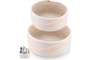 JTTXIU Set di 2 cesti in corda di cotone intrecciata per conservazione, organizer per bagno e fasciatoio, cesto intrecciato in cotone per decorazione camera bambini e giocatto (colore)