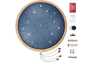 VEVOR Tambour à langue en acier, 356 mm, 15 notes, tambour de pluie pour extérieur, ré majeur, instrument de percussion à main, 2 maillets, sac de transport, pour éducation musicale, yoga, bleu marine