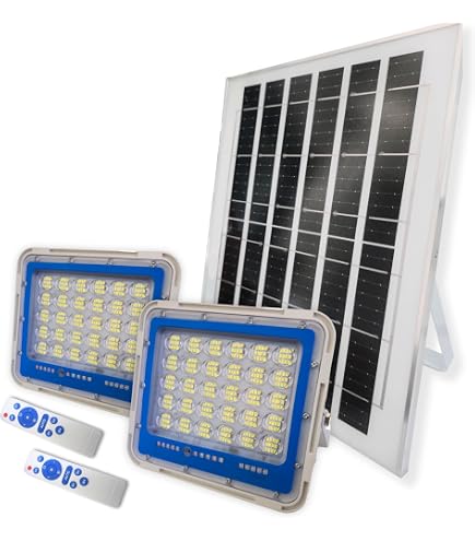 Fari 200w Telecomando Fari LED Solari Esterno 200W YASTA - 2 Luci Giardino Con Pannello Solare E Telecomando IP67 Sensore Crepuscolare Da Esterno - 2