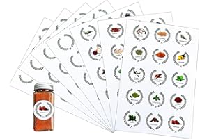 Azatemgo Round Spice Jar Labels Diam 40mm, 45 Pcs Waterproof Self Adhesive Herb and Spice Labels with Patterns and 60 Blank Stickers