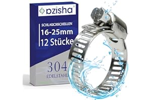 AZISHA Collier De Serrage Inox 16-25mm 12 Pièces -304 Collier Serrage Metal - Réglable Colliers De Serrage En Acier -W4 Collier Serrage Durite - Colliers De Serrage À Vis Pour Piscine,Jardin,Home Gaz