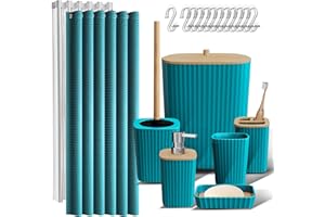 Clara Clark Bathroom Accessories Set - Bathroom Accessory Set with Shower Curtain Set, Toilet Brush, Trash Can & Soap Dispenser (Teal, Complete Set)