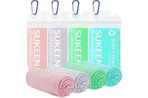 Sukeen Confezione da 4 asciugamani rinfrescanti (101 x 30,5 cm) per collo, asciugamano fresco per un sollievo istantaneo, morbidi asciugamani traspiranti per il freddo, 4 pezzi, per yoga, golf,