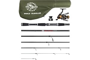 RIGGED & READY TRAVEL FISHING Rigged and Ready Smuggler Series Travel Fishing Rods. 6 Portable, Super Compact Spin, Bass, Carp, lure, Rod Reel Combination and 5 poles + Case. 2 or 4 tips for Freshwater and Saltwater fishing