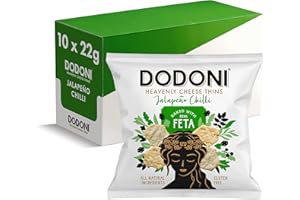 Dodoni Cheese Thins Snacks Baked Greek Feta Cheese, Jalapeno Chilli, Gluten Free Snack, All Natural Source of Protein, 10 Pack x 22 g
