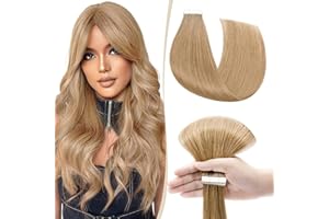 24"(60cm) SEGO 10PCS Extensiones Adhesivas Pelo Natural sin Clip [#27 Rubio Oscuro] Cabello Humano Remy Liso Balayage Tape in Human Hair Extensions (25g)