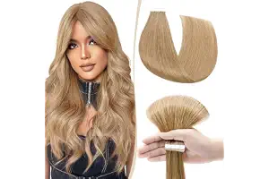 24"(60cm) SEGO 10PCS Extensiones Adhesivas Pelo Natural sin Clip [#27 Rubio Oscuro] Cabello Humano Remy Liso Balayage Tape in Human Hair Extensions (25g)