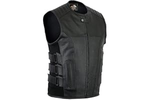 RIXOM LEATHER Mens Premium Biker Army Side Buckles Motorcycle Black Leather Waistcoat Vest