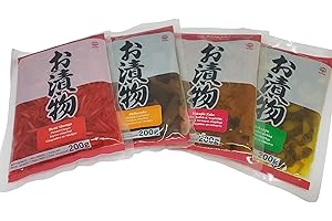OTSUMAMI-LAND Tsukemono 4er Set Benishouga Beni-Shoga eingelegte Ingwerstifte, Aokappa Kappazuke Gurken, Fukujinzuke, Shibazuke, Tsukemono, eingelegtes japanisches Gemüse 4 x 200g
