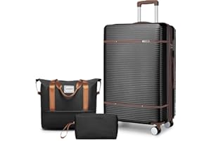 LARVENDER Luggage Sets 3 Piece with Duffel Bag Expandable 24inch Hardside Carry on Suitcase with 360° Spinner Double Wheels for Men Women, Schwarz