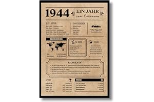EQUIK PRODUCTS Jubiläumsposter 80 Jahre | Geschenk 80 Geburtstag | Vintage Poster auf Deutsch | Geburtsjahr 1944 | 80. Geburtstag Frauen | 80. Geburtstag Männer | Zurück in 1944
