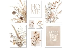 ARTFAVES® Poster Set - Beige Dried Flowers - mehrteilige Wanddeko Wohnzimmer & Schlafzimmer - 8 moderne Wandbilder beige, trockenblumen, blumen, boho, beige-braun - ohne Bilderrahmen
